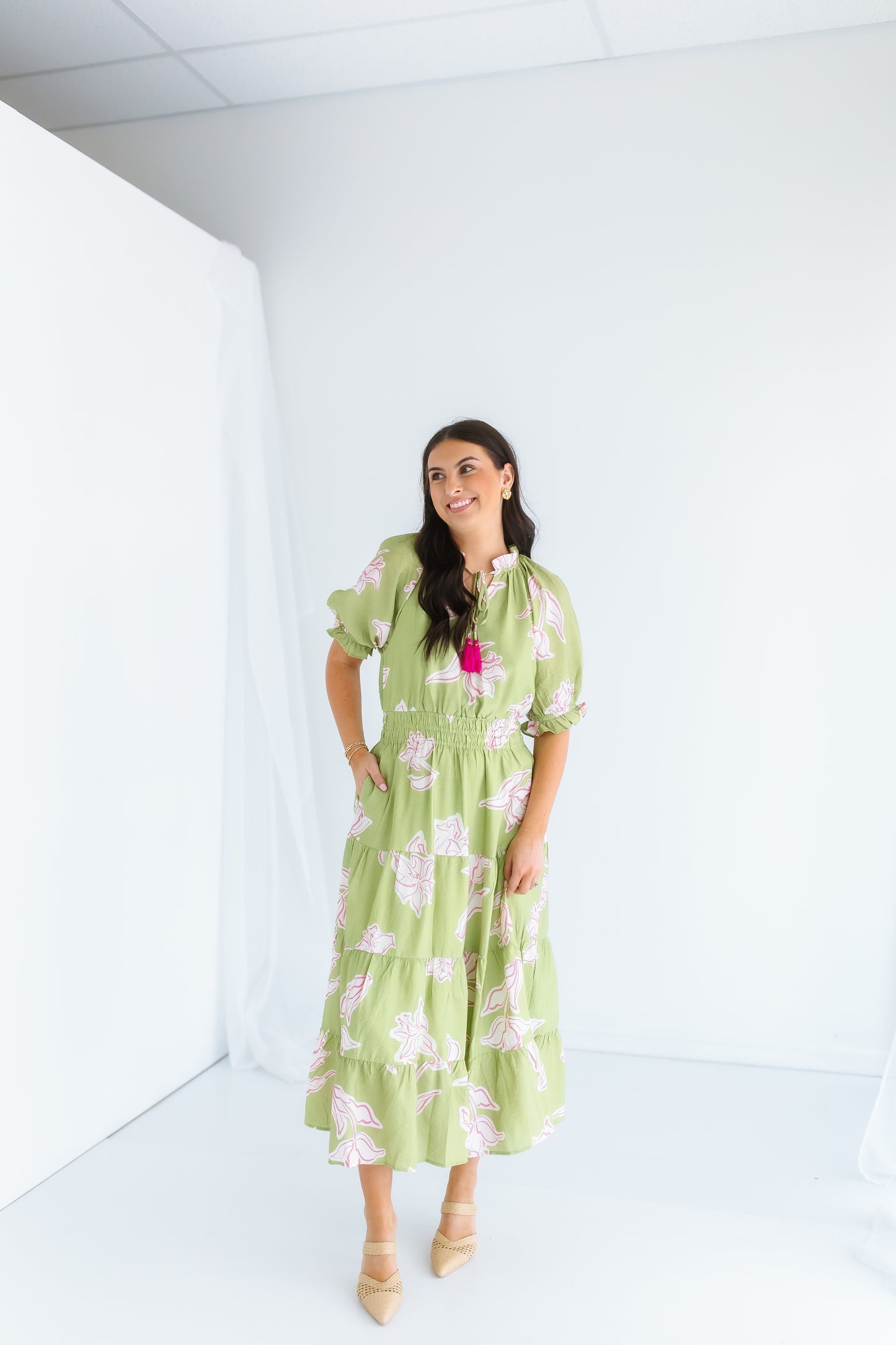 BRIGHT SIDE FLORAL MIDI DRESS