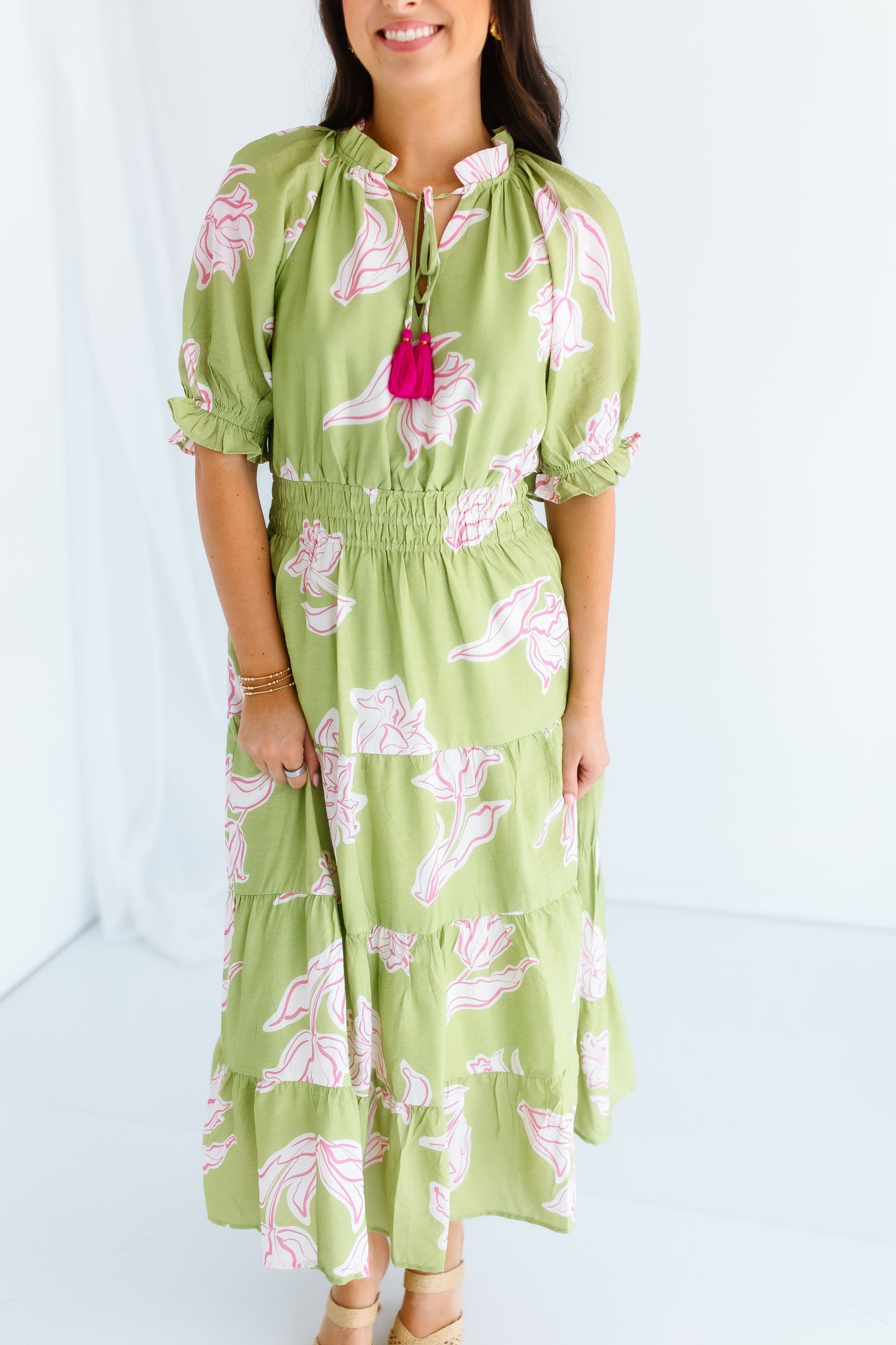BRIGHT SIDE FLORAL MIDI DRESS