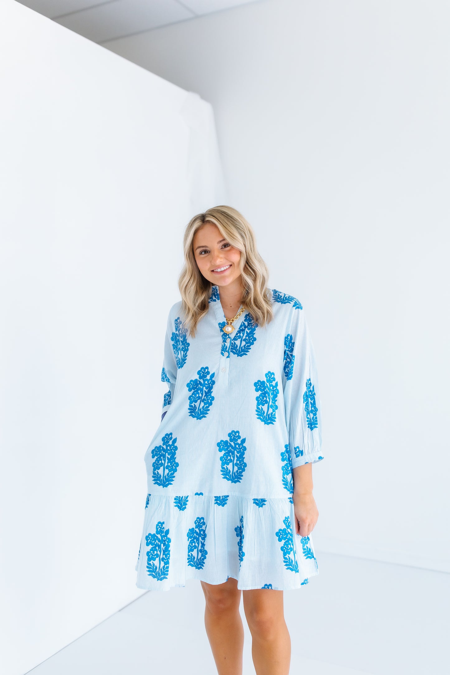 TEA CUP BLUE FLORAL MINI DRESS