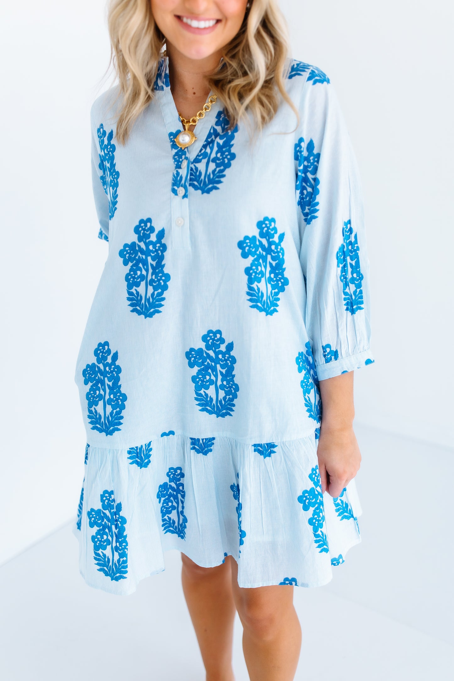 TEA CUP BLUE FLORAL MINI DRESS