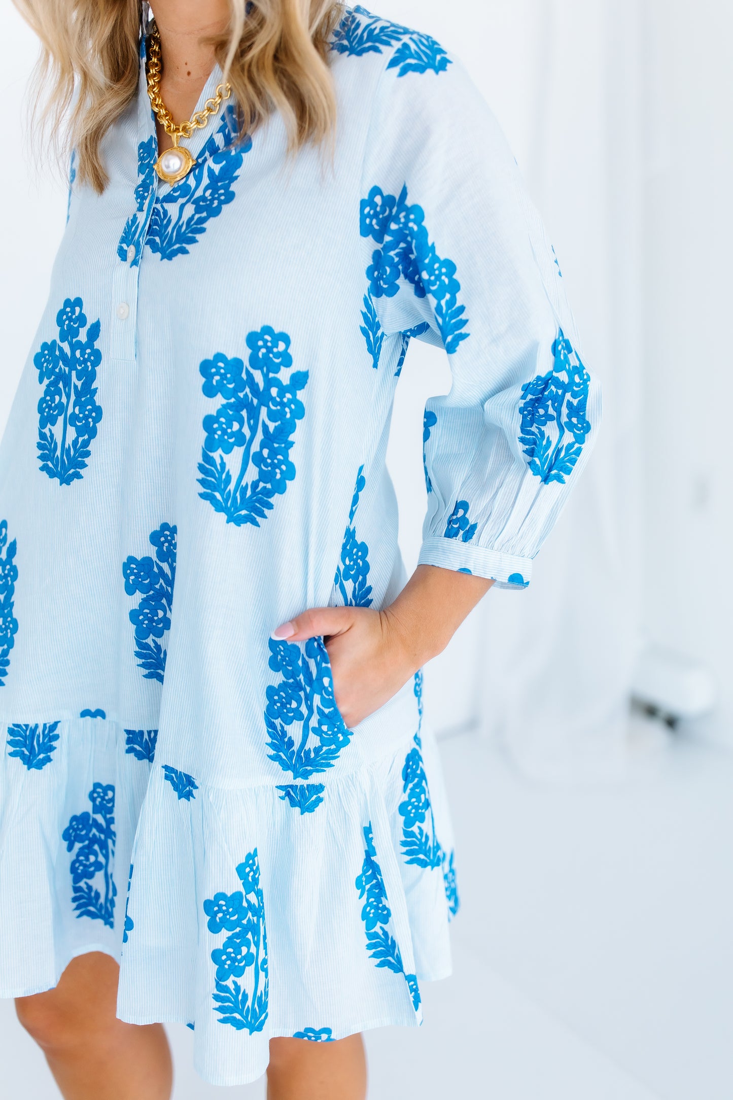 TEA CUP BLUE FLORAL MINI DRESS