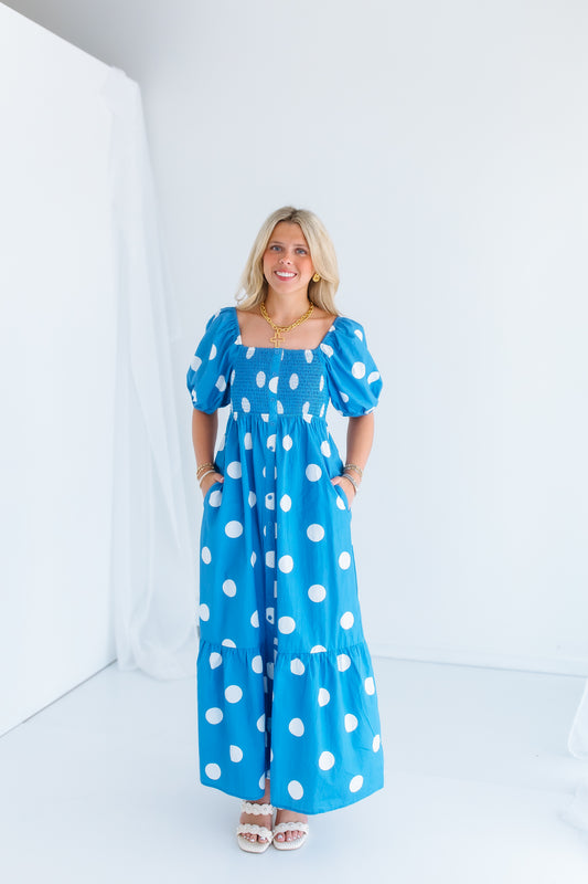 SWEET BLUE POLKA DOT MAXI DRESS