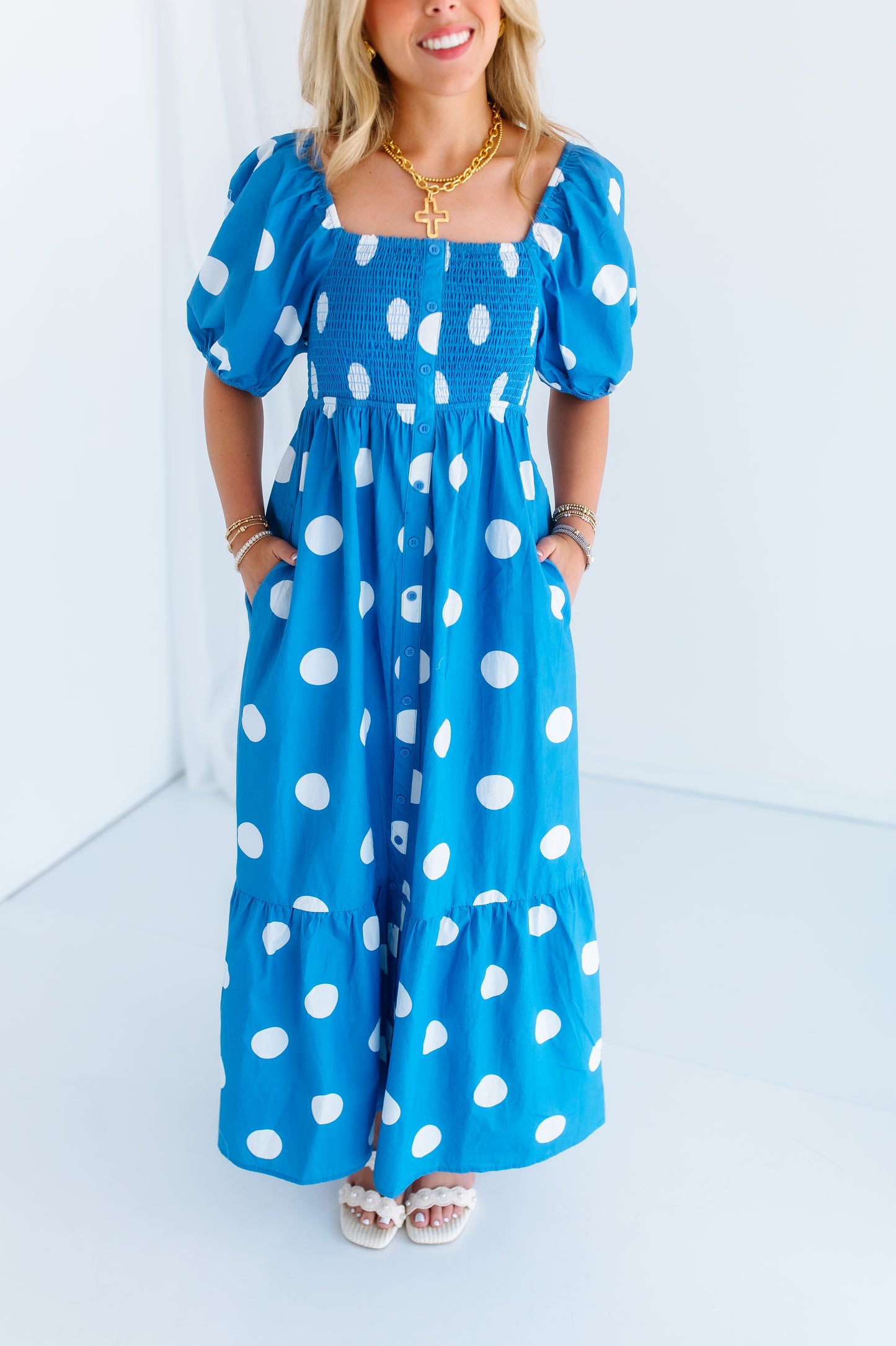 SWEET BLUE POLKA DOT MAXI DRESS