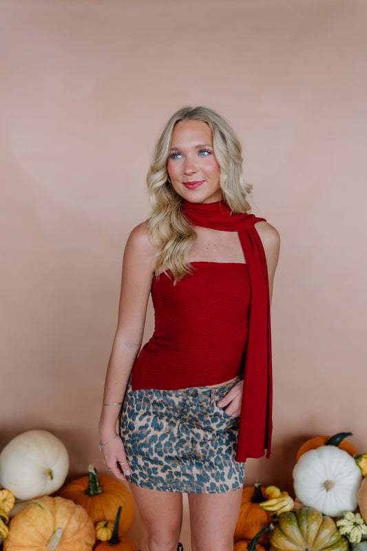 SOLID STRAPLESS SCARF CROP TOP