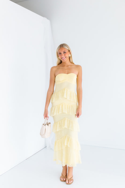 RUFFLE BUTTER MIDI DRESS