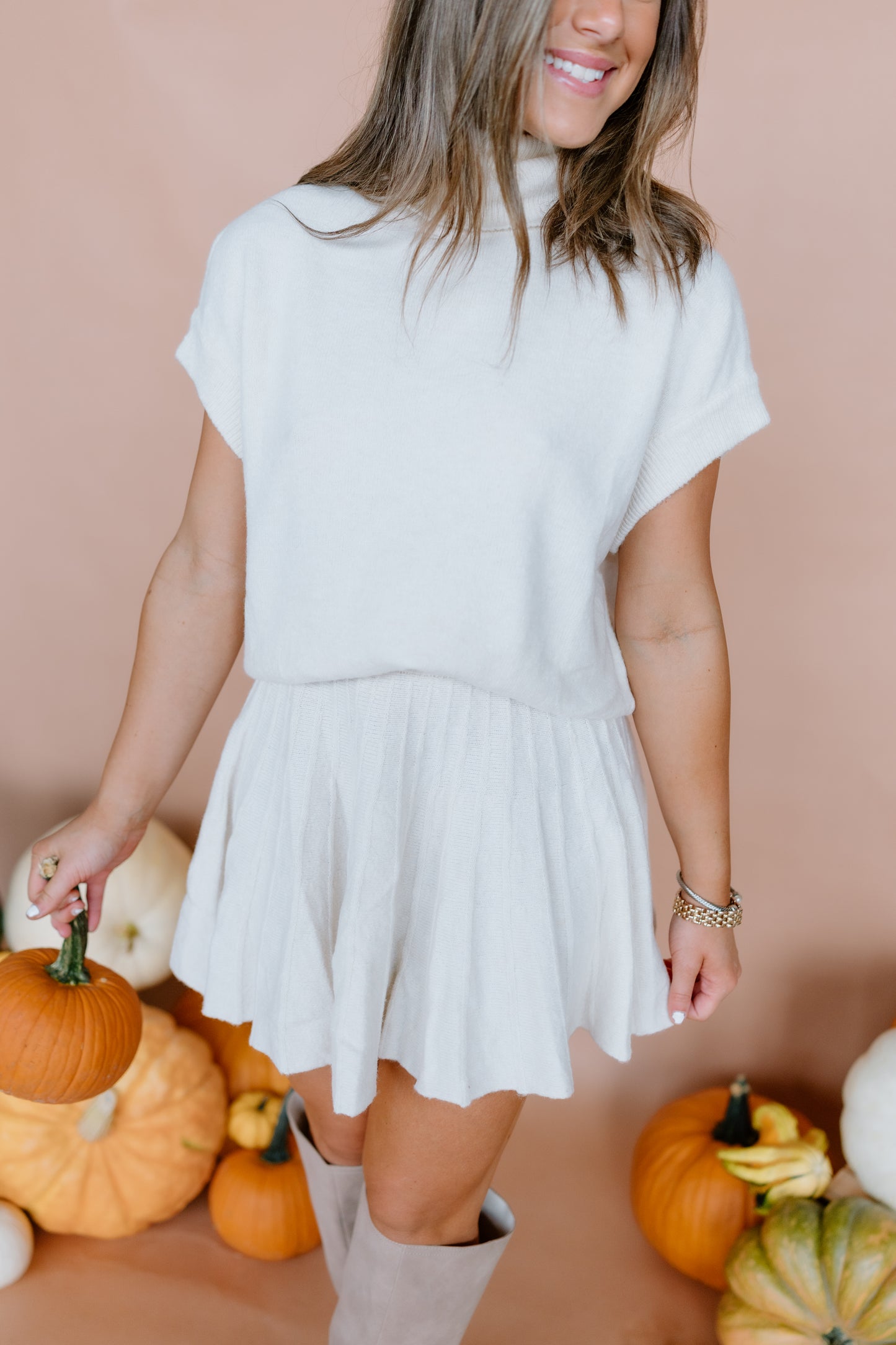 TURTLENECK PLEATED SKIRT SET