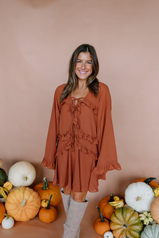 ANNA RUFFLE TIERED MINI DRESS