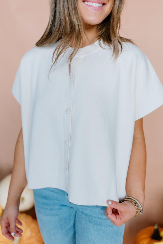 BUTTON DOWN CAP SLEEVE SWEATER