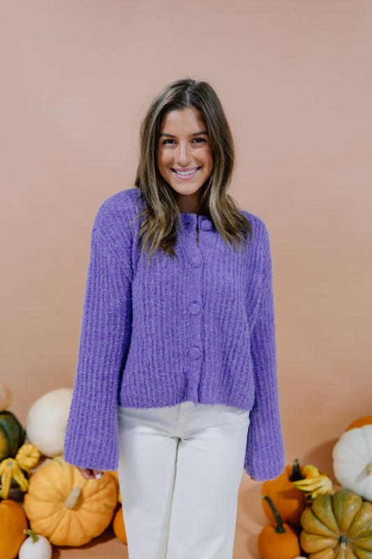 FLARED SLEEVE KNIT CARDIGAN SWEATER