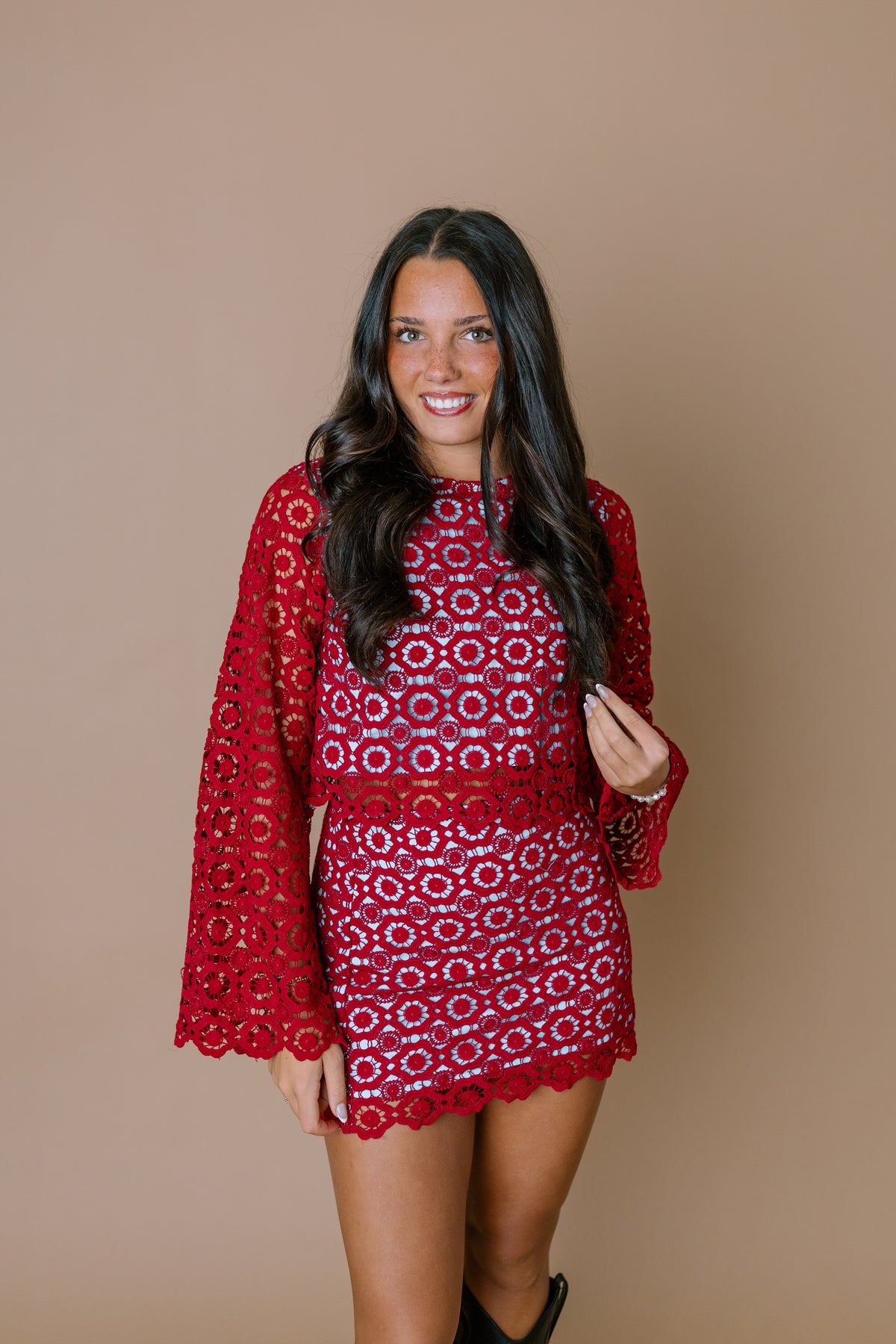 FLORAL CROCHET LACE BELL SLEEVE SET