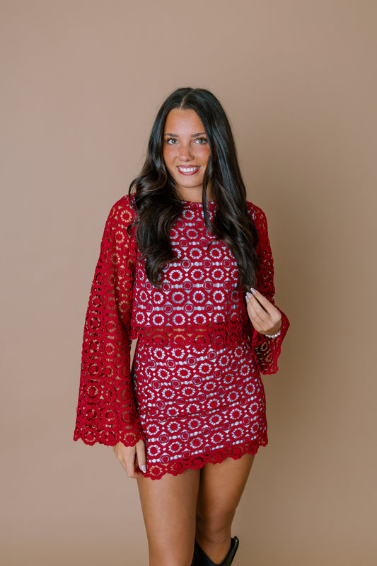 FLORAL CROCHET LACE BELL SLEEVE SET