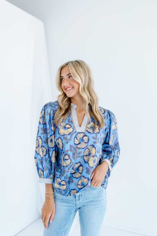 ALWAYS A HIT FLORAL STRIPE TOP