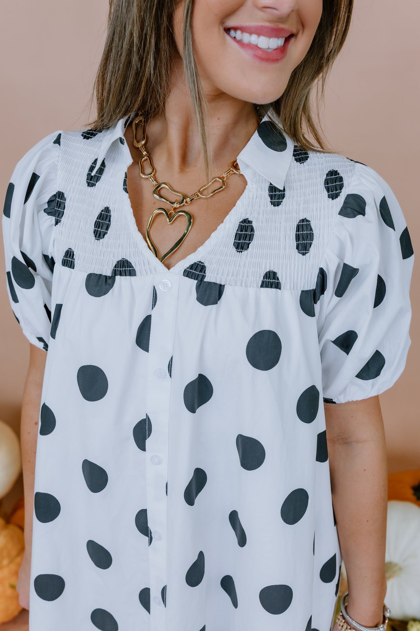 POLKA DOT BUTTON DOWN MIDI DRESS