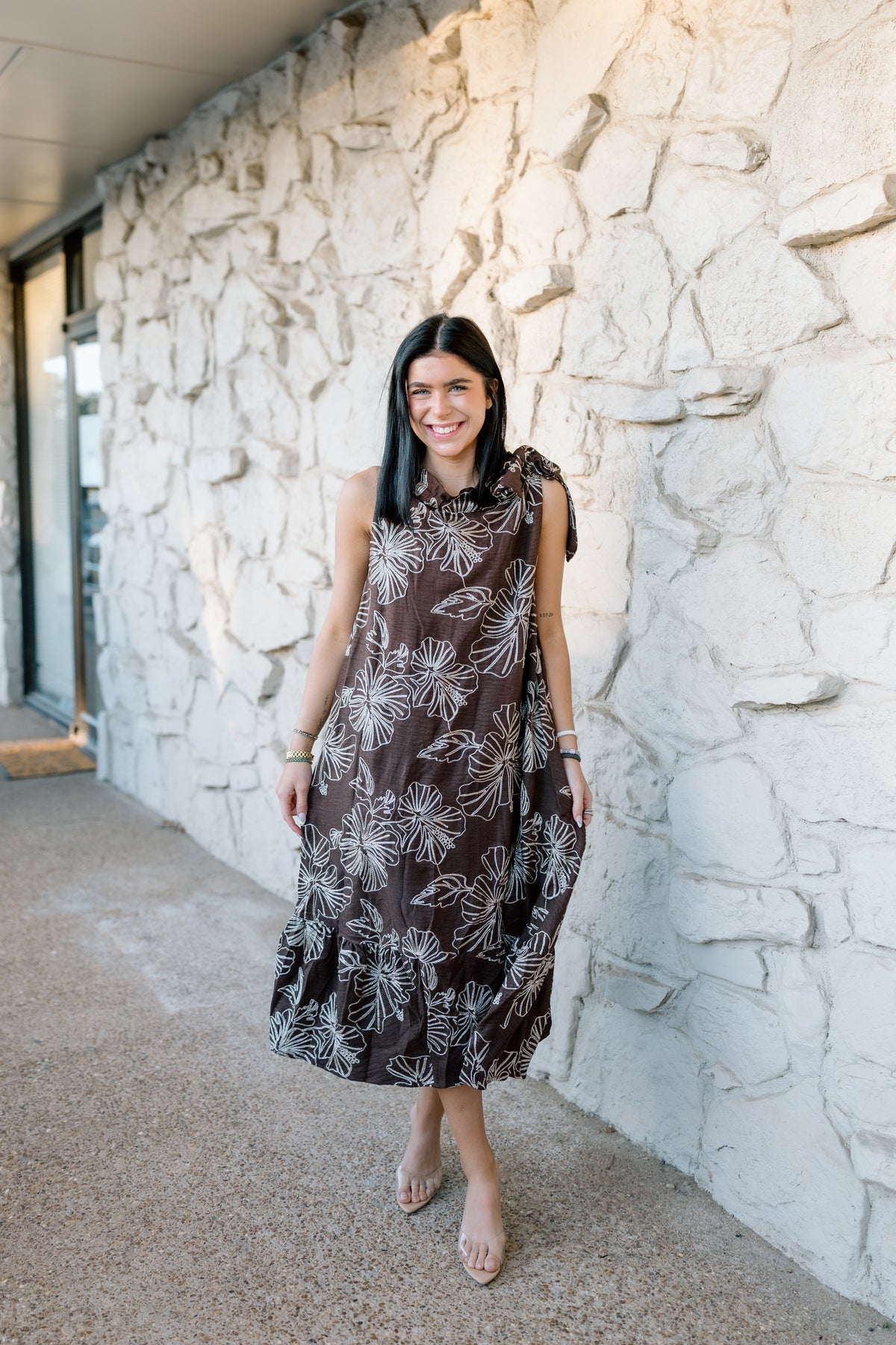 HOW IT GOES EMBROIDERED MIDI DRESS