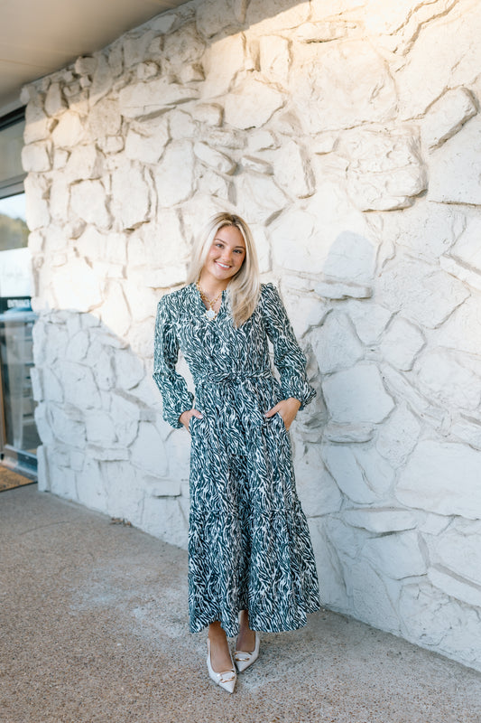 ZEBRA PRINTED BELT MIDI DRESS