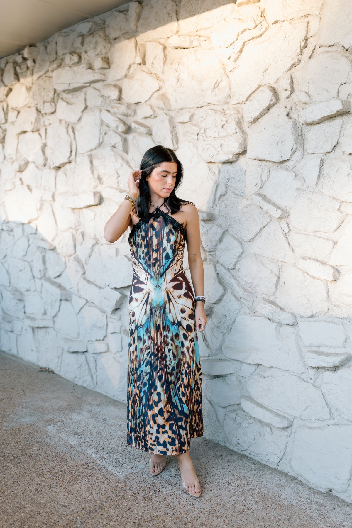 BUTTERFLY SEASON LACE HALTER DRESS