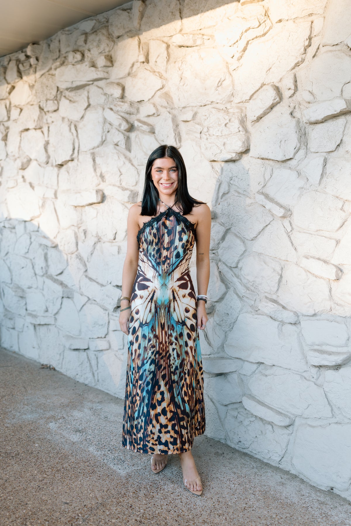 BUTTERFLY SEASON LACE HALTER DRESS
