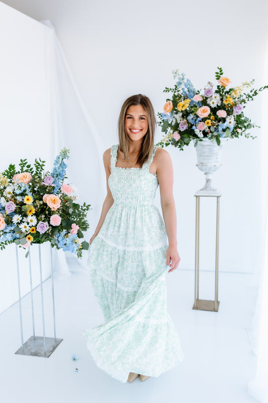GOOD AS NEW FLORAL SMOCKED MIDI DRESS