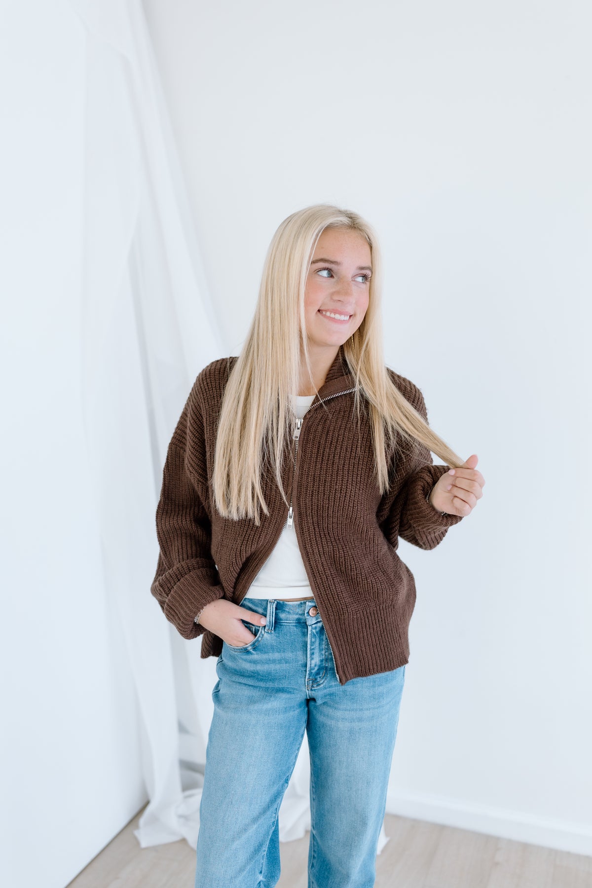 BEST BET DOUBLE ZIP CARDIGAN