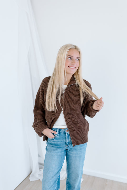 BEST BET DOUBLE ZIP CARDIGAN