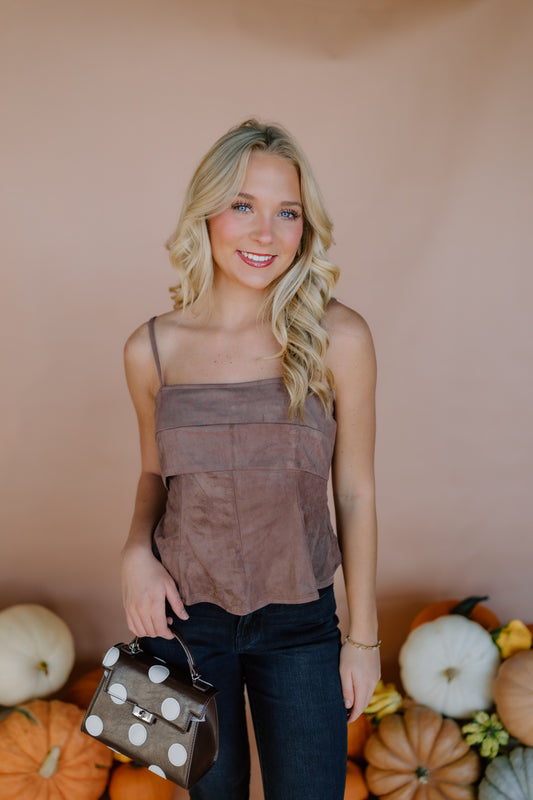FIT AND FLARE SUEDE TOP