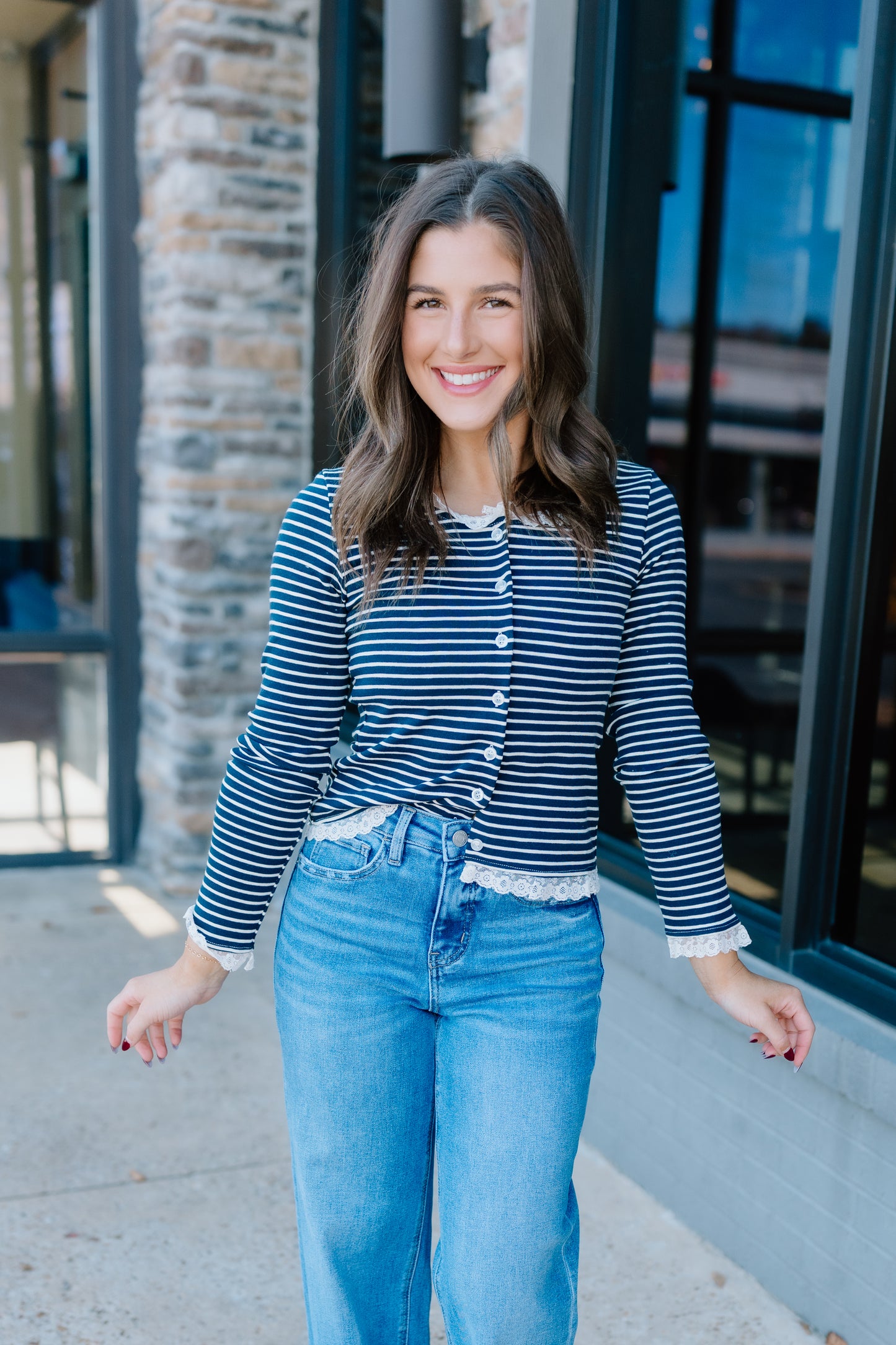 VINTAGE LACE STRIPE CARDIGAN TOP
