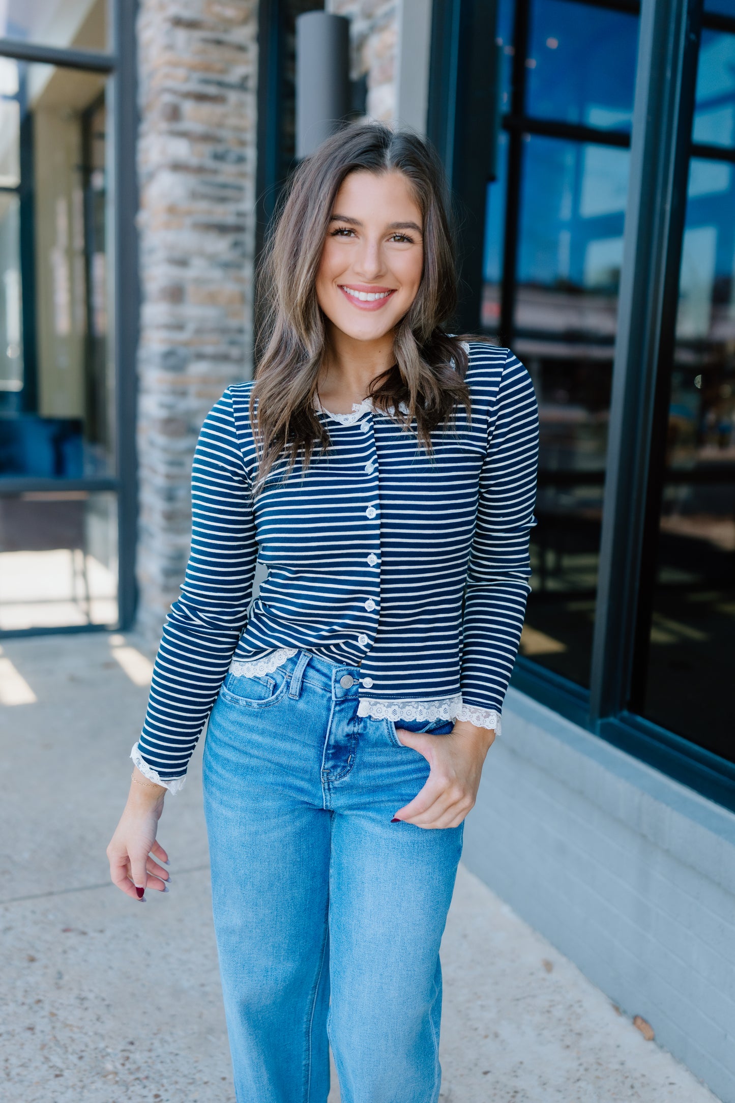 VINTAGE LACE STRIPE CARDIGAN TOP
