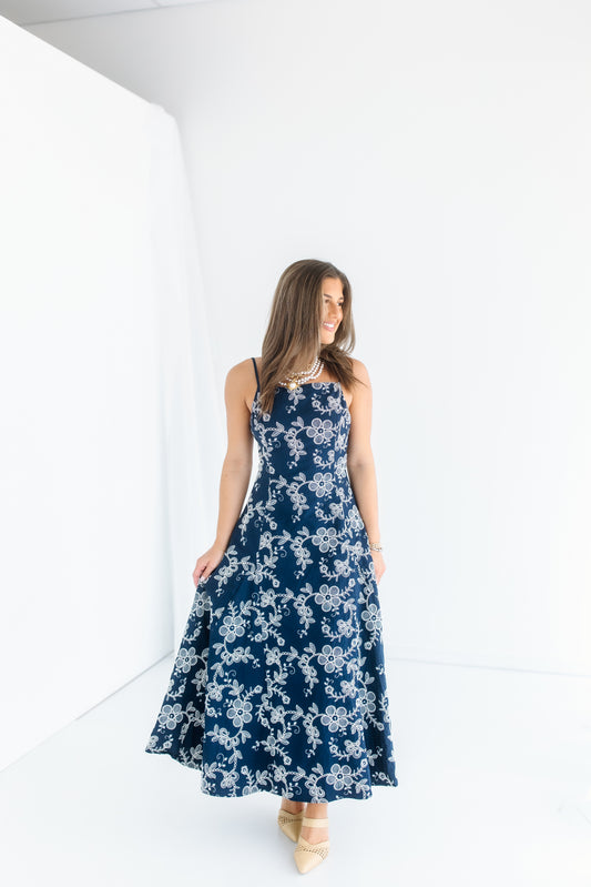 HATLEY EMBROIDERED MIDI DRESS