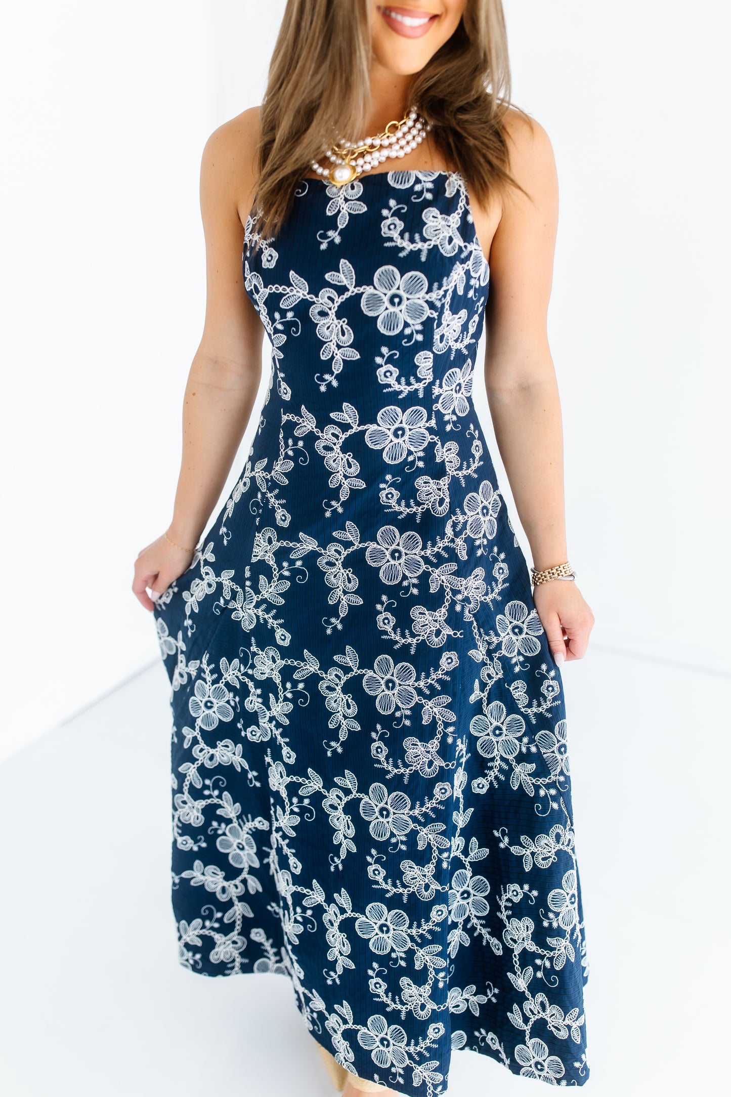HATLEY EMBROIDERED MIDI DRESS