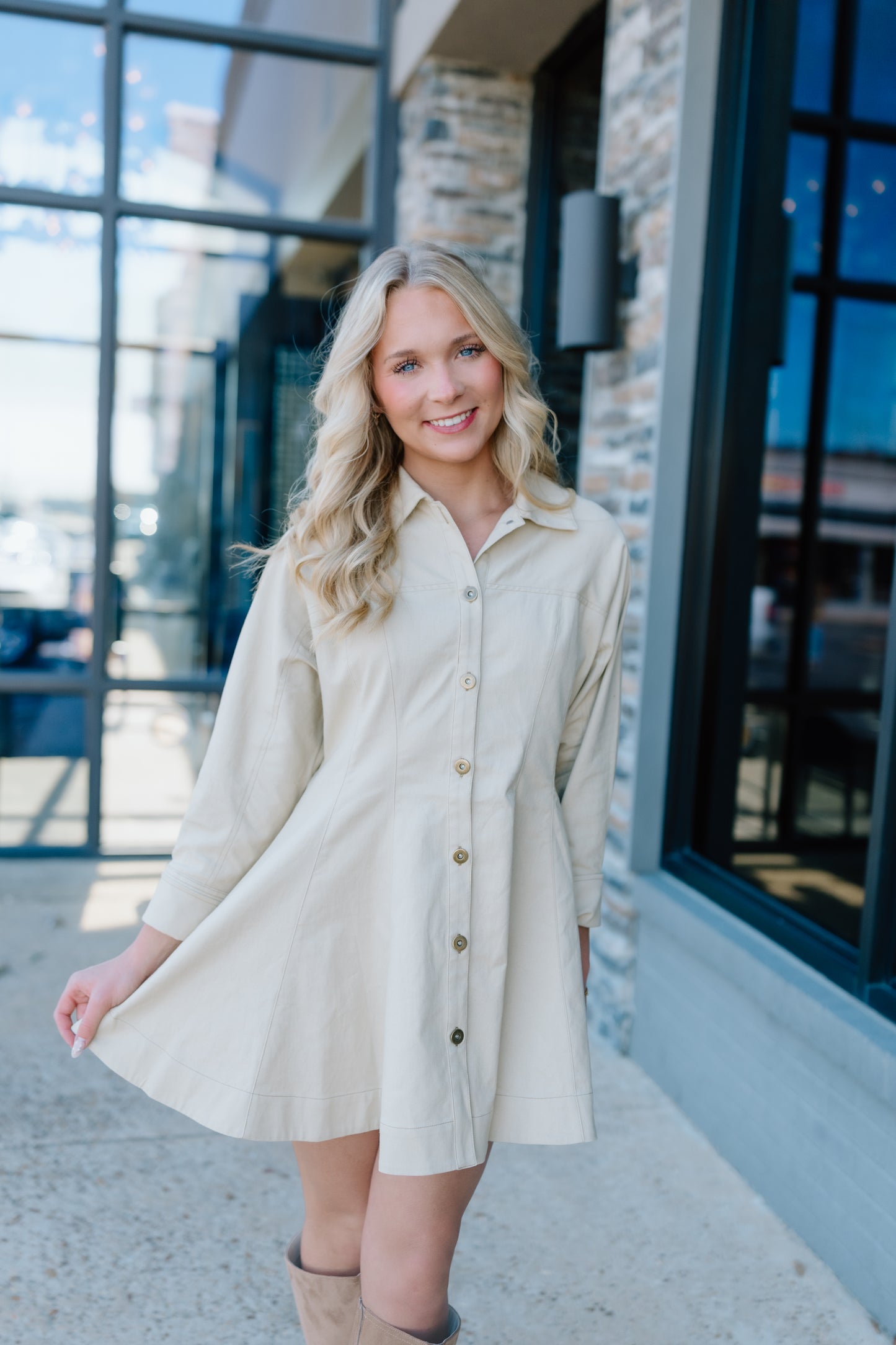 TWILL TOP DETAIL MINI DRESS