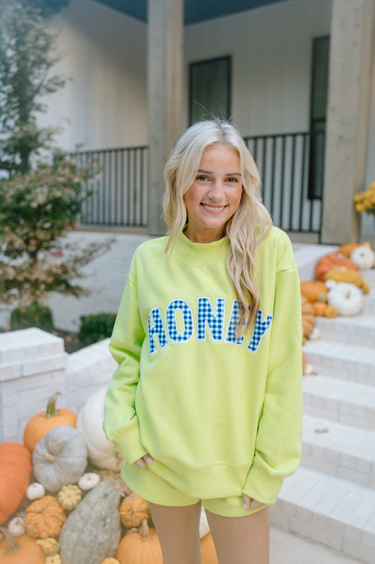HONEY GINGHAM CHARTREUSE MOCKNECK