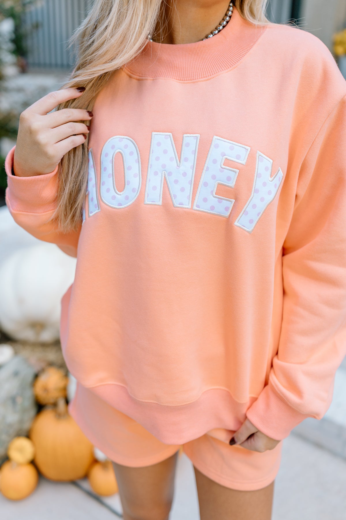 HONEY PINK POLKADOT SHERBERT MOCKNECK