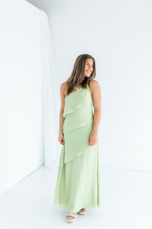 JUST WANNA SEE ONE SHOULDER MAXI DRESS
