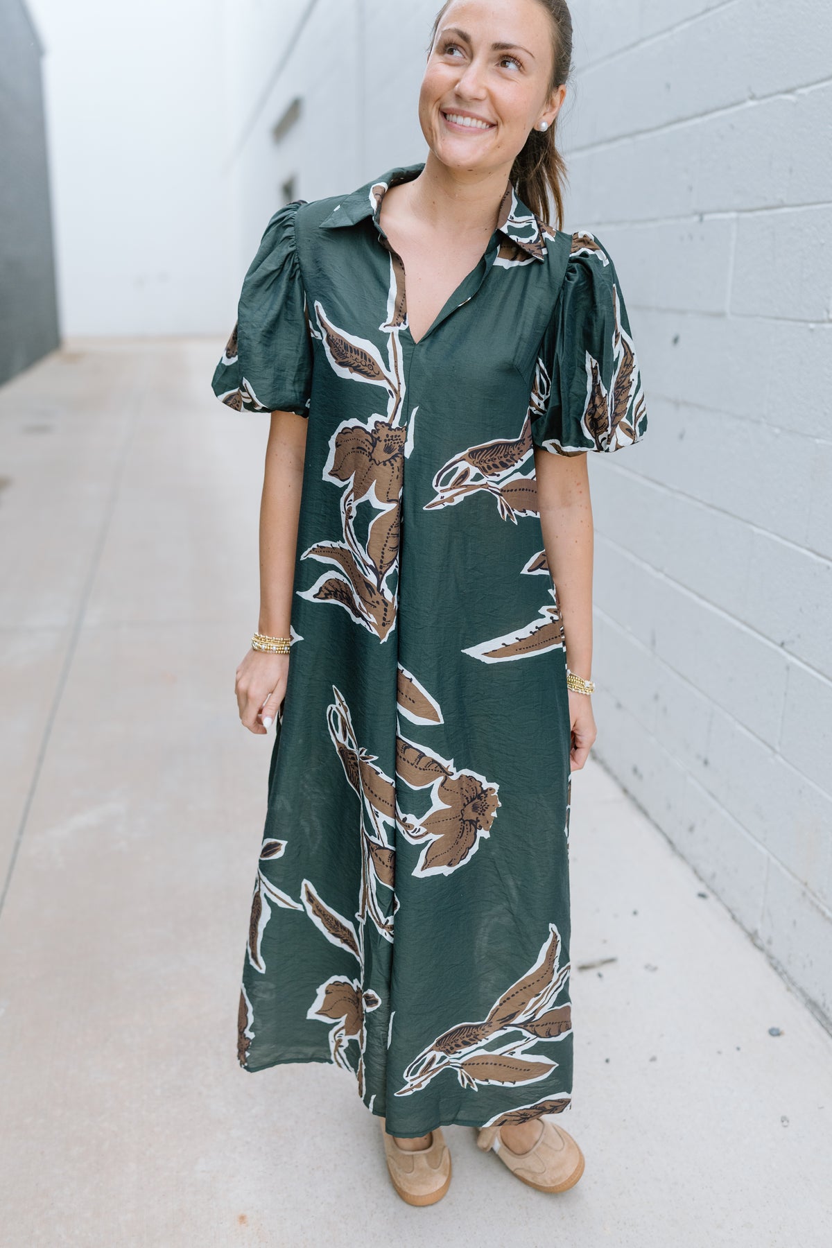 KNOW ABOUT PUFF SLEEVE MIDI DRESS