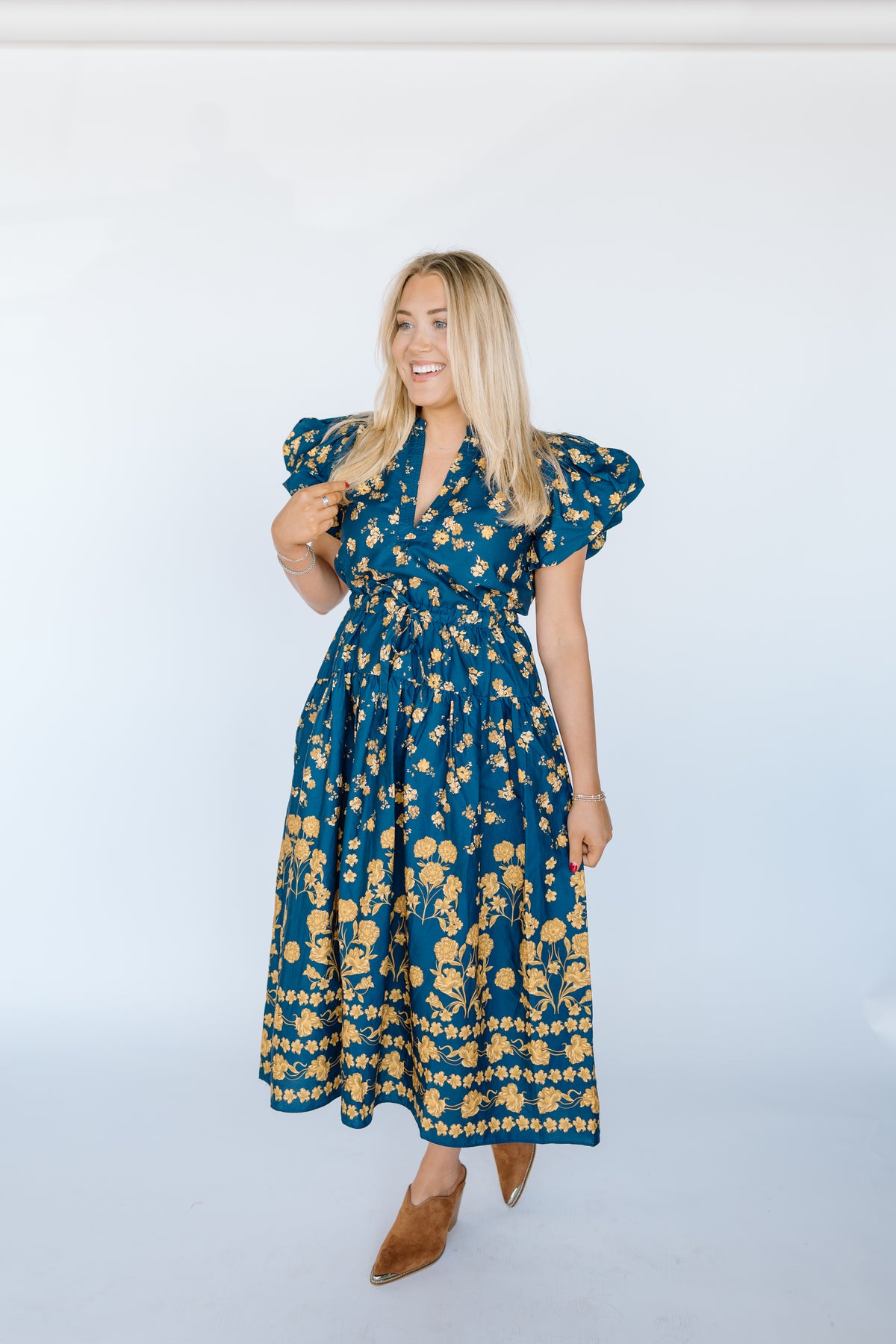 CLARA FLORAL PUFF SLEEVE MIDI DRESS