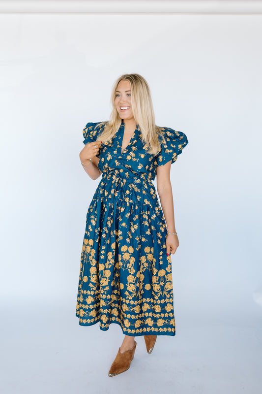 CLARA FLORAL PUFF SLEEVE MIDI DRESS
