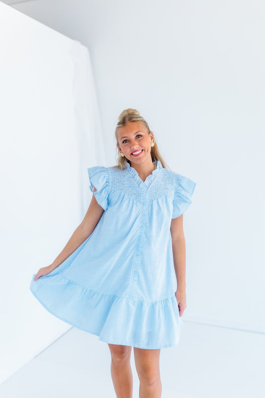 MACIE RUFFLE NECK MINI DRESS
