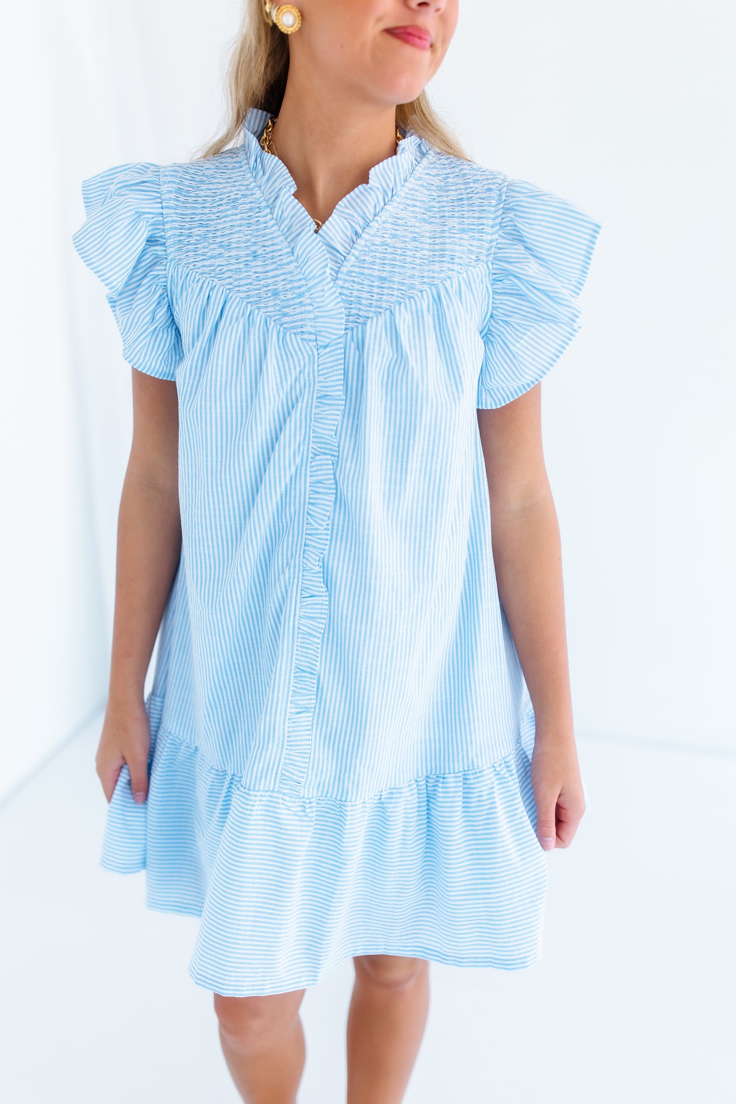 MACIE RUFFLE NECK MINI DRESS