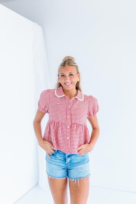 SO SOUTHERN SWEET GINGHAM TOP