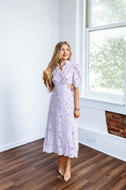 ENGLISH FACTORY LILAC DREAMS FLORAL MIDI DRESS