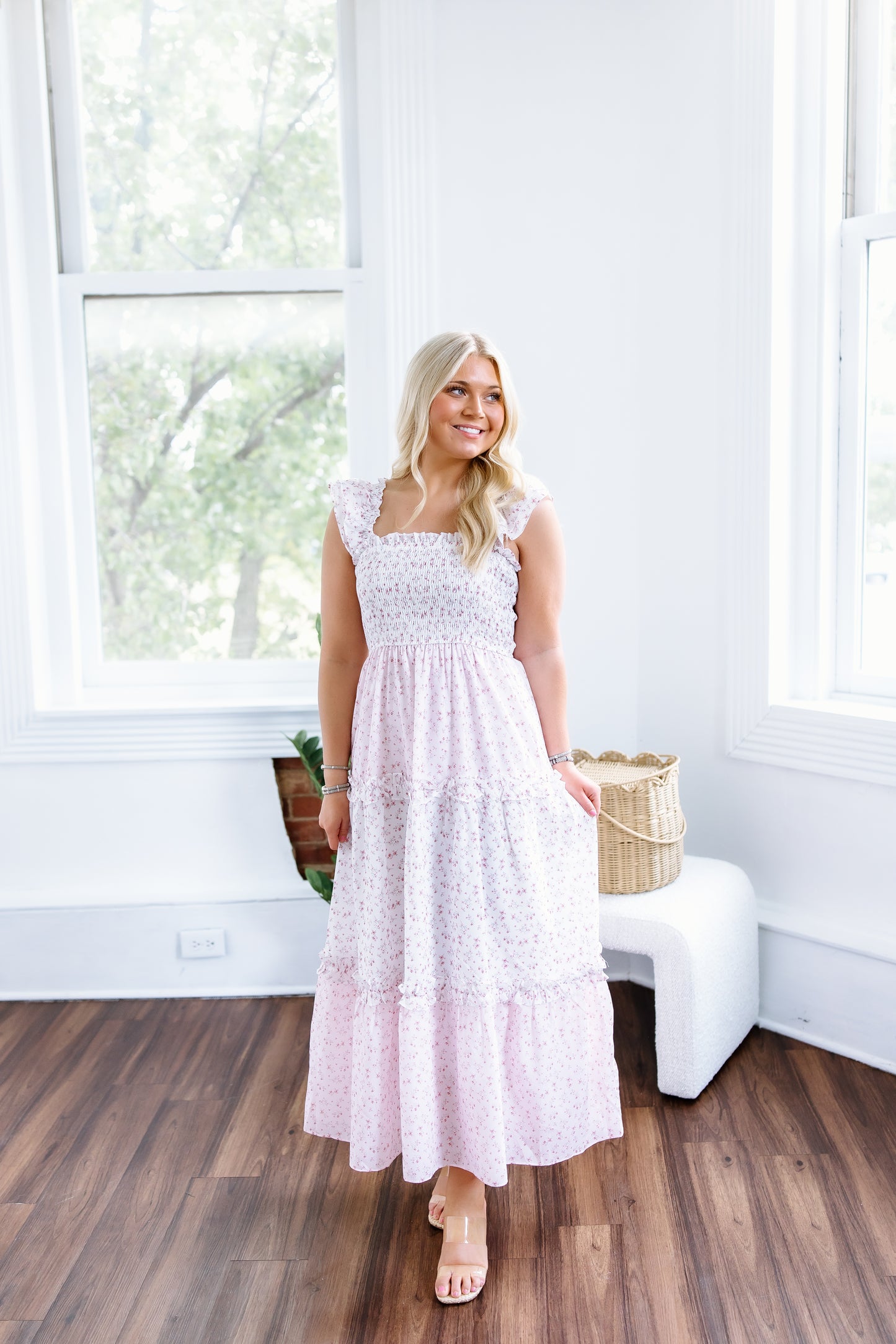 DITSY FLORAL RUFFLE SLEEVE MAXI DRESS