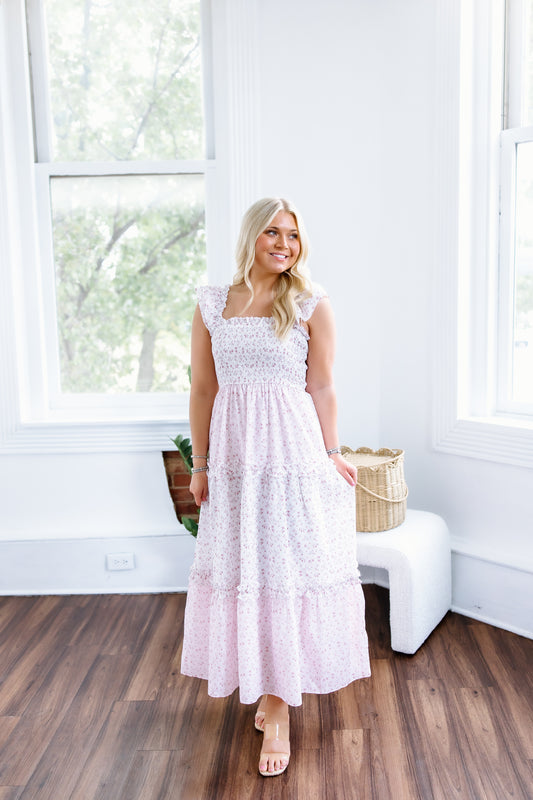 DITSY FLORAL RUFFLE SLEEVE MAXI DRESS