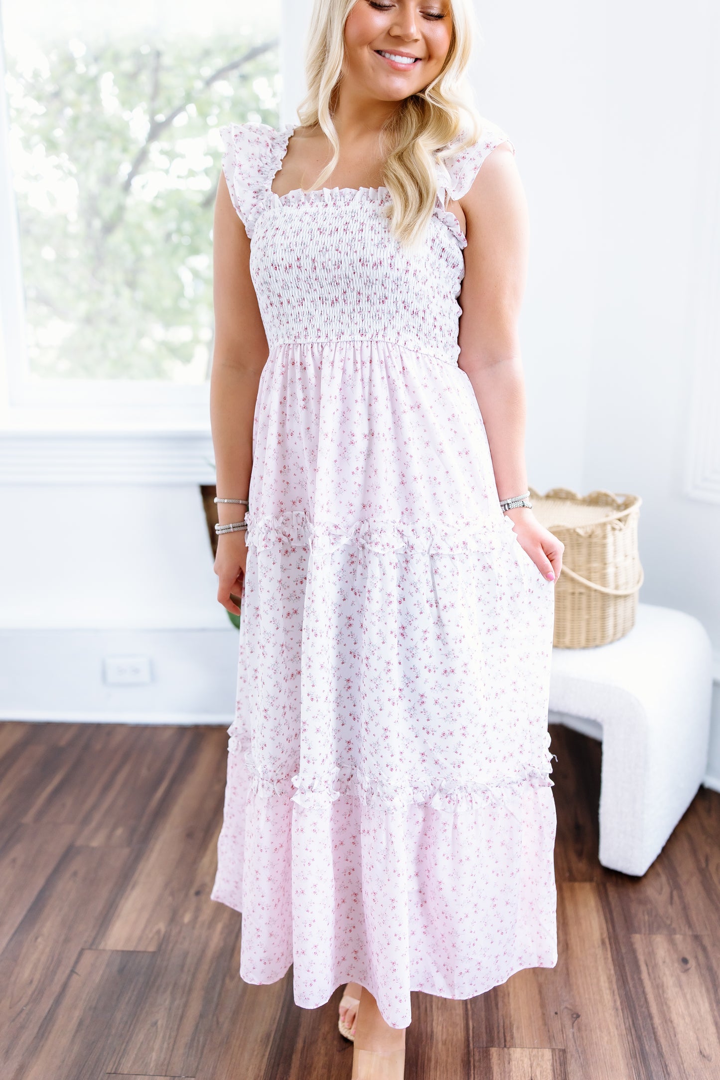 DITSY FLORAL RUFFLE SLEEVE MAXI DRESS