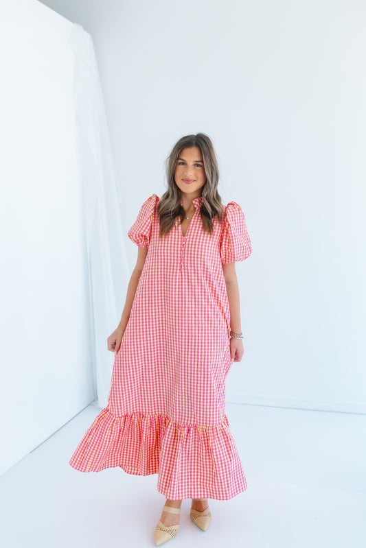 OVER THE MOON GINGHAM MIDI DRESS