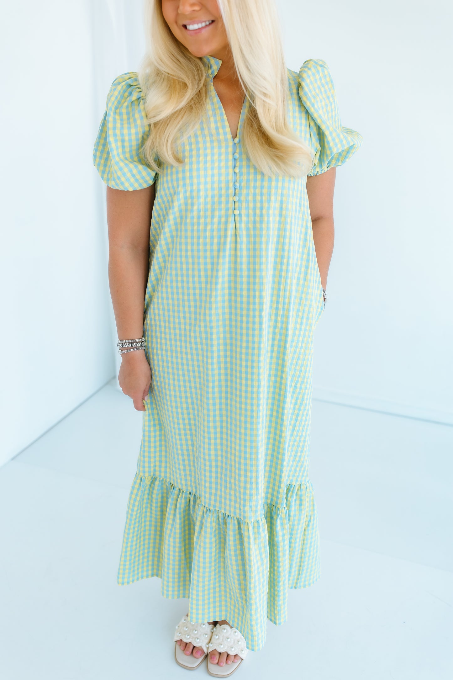 OVER THE MOON GINGHAM MIDI DRESS