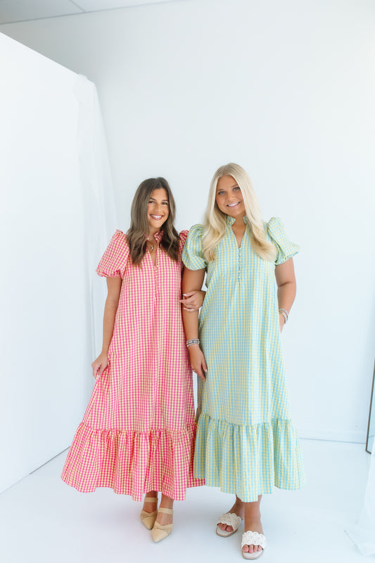 OVER THE MOON GINGHAM MIDI DRESS-2 COLORS