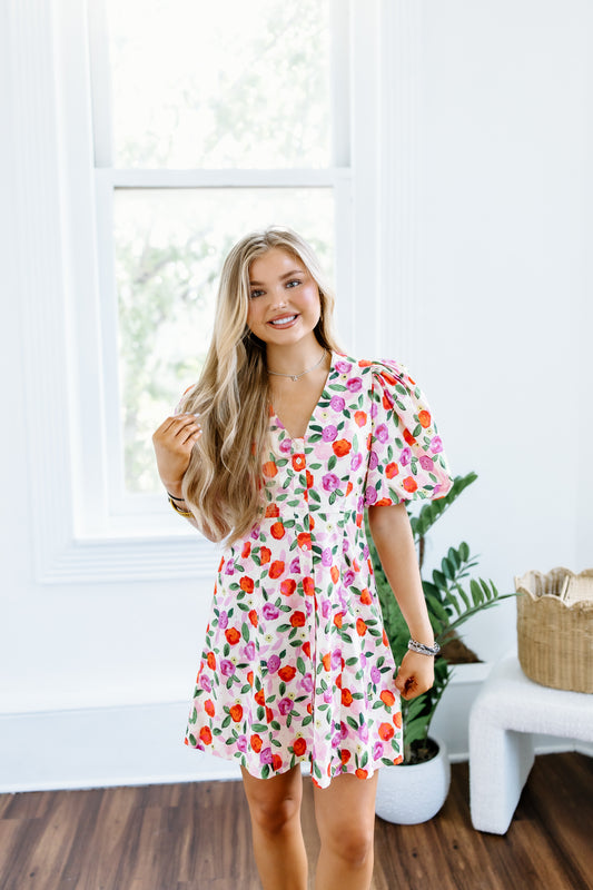 THEODORE FLORAL PRINT MINI DRESS