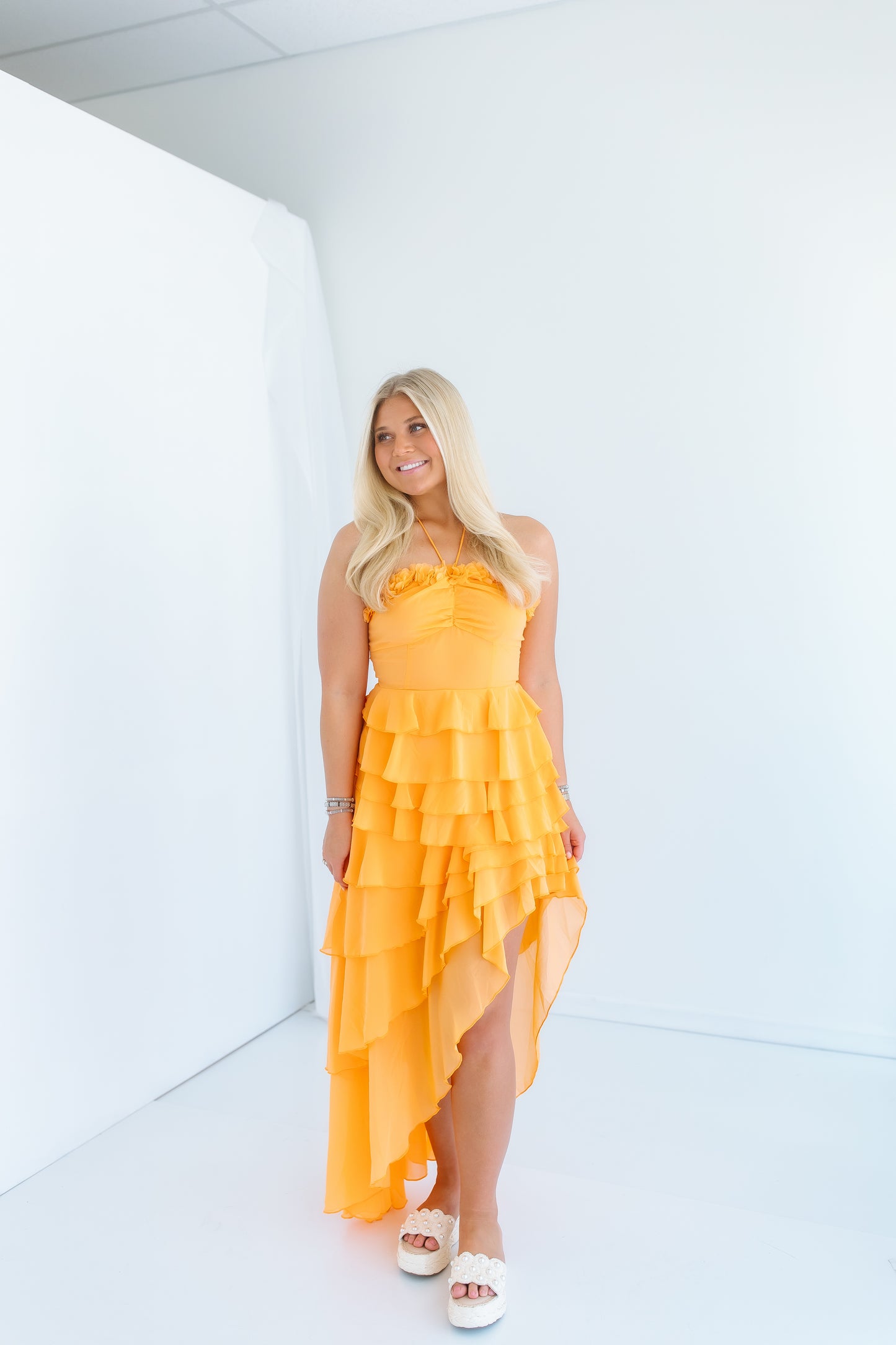 POP OF COLOR RUFFLR MAXI DRESS