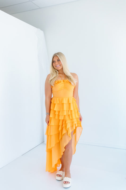 POP OF COLOR RUFFLR MAXI DRESS