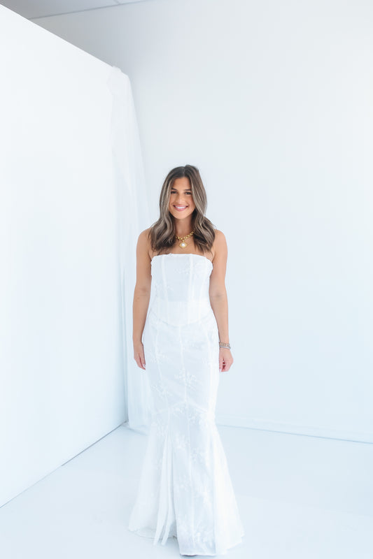 THE REHEARSAL CORSET STRAPLESS MAXI DRESS